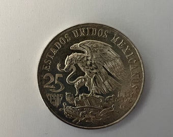 Mexican 25 Peso .72 ounce coin.  Commemorating Mexico City Olympics 1968.  Contains .5208 ozt