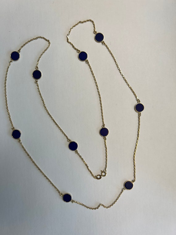 14k Yellow Gold Station Necklace with 10 Lapis Di… - image 7