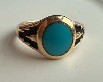 14k Gold, Turquoise and Enamel Ring