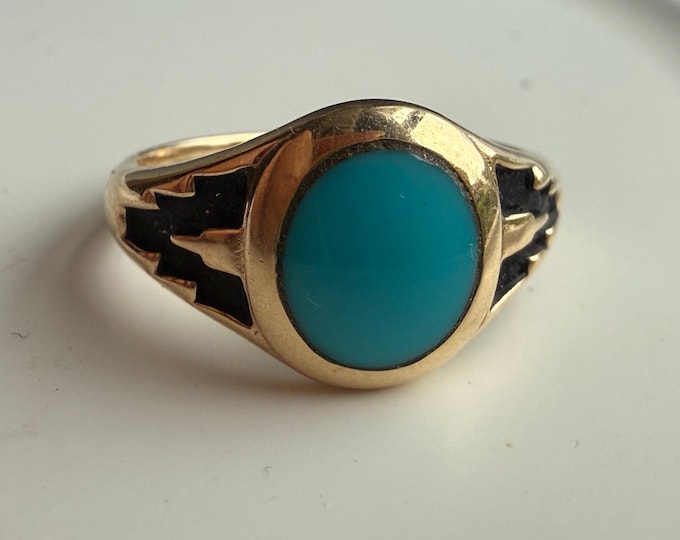 14k Gold, Turquoise and Enamel Ring
