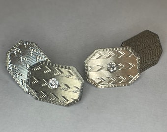 18k White Gold Vintage Cufflinks with Diamonds