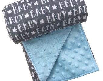 Baby pale blue minky stroller blanket