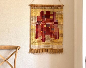 Tapiz de pared tejido estilo MCM vintage / Tapiz de arte abstracto en fibra / Textil de telar estilo boho