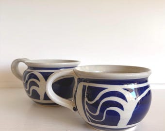Tazas de cerámica de estudio / Azul cobalto y blanco