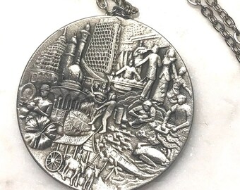 Vintage Royal Selangor Pewter Embossed Malaysia View Pendant