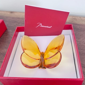 Vintage Crystal Baccarat Lucky Yellow/Amber Lucky Butterfly Figurine