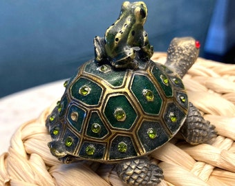 Vintage Turtle And Frog Hinged Trinket Box