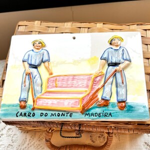 Vintage Carro Do Monte Madeira Famous Postcard 3-D Ceramic Hanging Wall Plaque