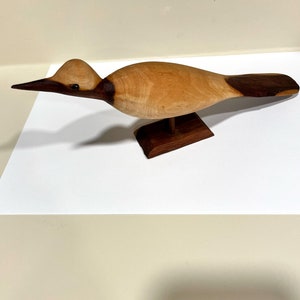 Vintage Folk Art Carved Wood Bird On A Wood Stand