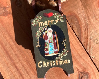 Vintage Crazy Mountain Exclusive Design Wood Sled Christmas Ornament