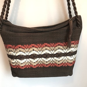 Vintage tejido Rayon marrón, Rust Tan y bolso de marfil