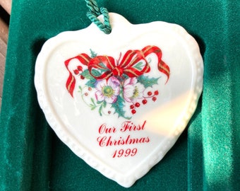 Vintage Belleek Fine Parian China Hand Crafted In Ireland Our First Christmas 1999 Ornament