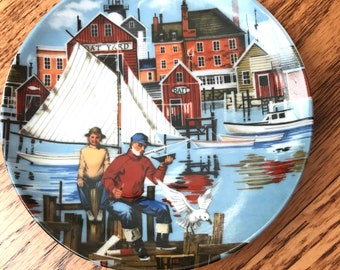 Vintage Avon Small Decorative Plate American Portraits Waterfront Dock