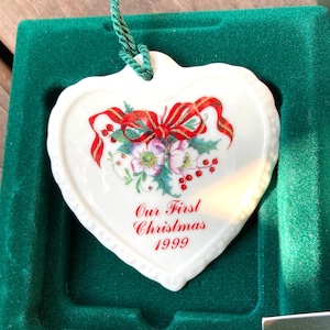 Vintage Belleek Fine Parian China Hand Crafted In Ireland Our First Christmas 1999 Ornament