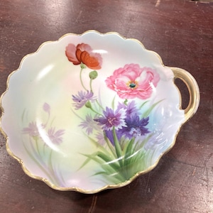 Vintage Hand Painted Noritake Morimura Bold Flowers Dish With Handle