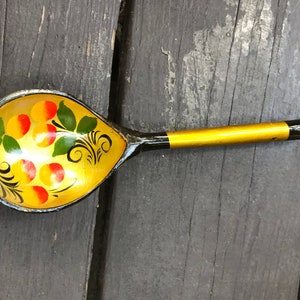 Vintage Russian Hand Painted Lacquered Khokhloma Wooden Spoon
