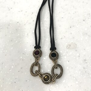 Vintage Lia Sophia Black Suede Leather With Rhinestones Necklace