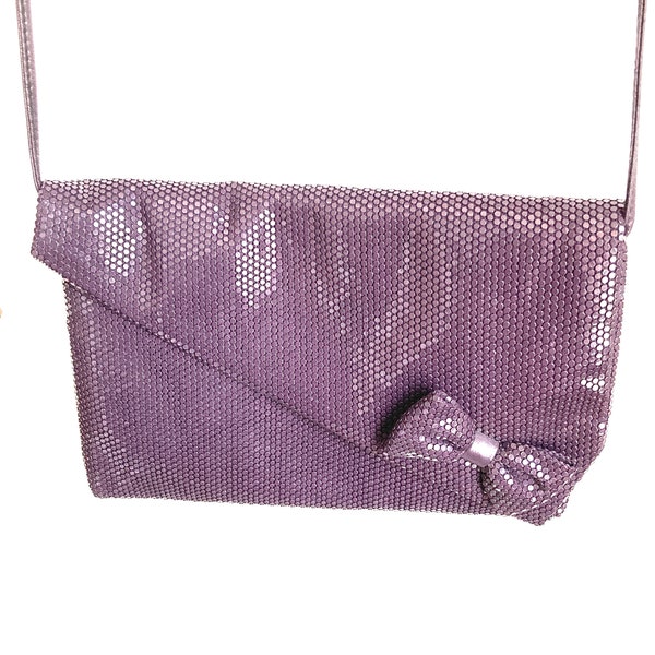 Vintage Lumared Eggplant Mesh Micro Tile Cross-Body With Bow Handbag