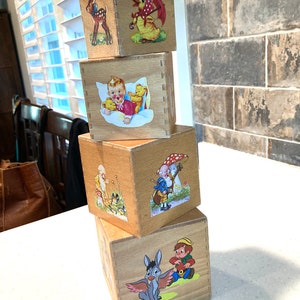 Vintage Nesting Four Handmade Wood Boxes Adorned With Child's Motifs