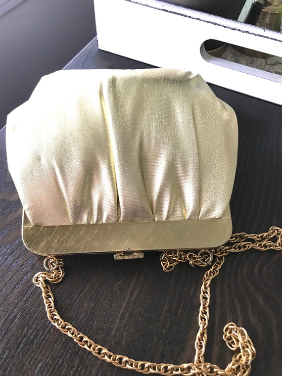 Vintage Ande Gold Lame Evening Bag With Chain - image 8