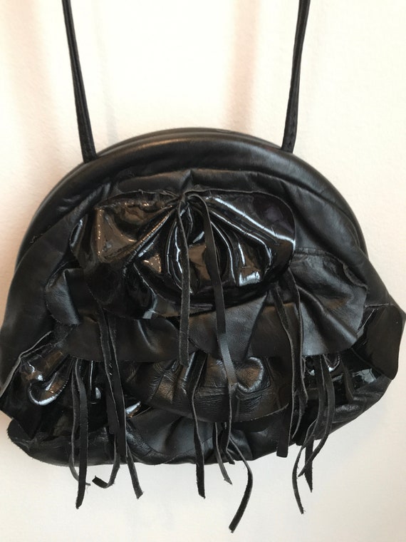 Vintage 1980's Black Leather Clamshell Slouchy Cr… - image 10