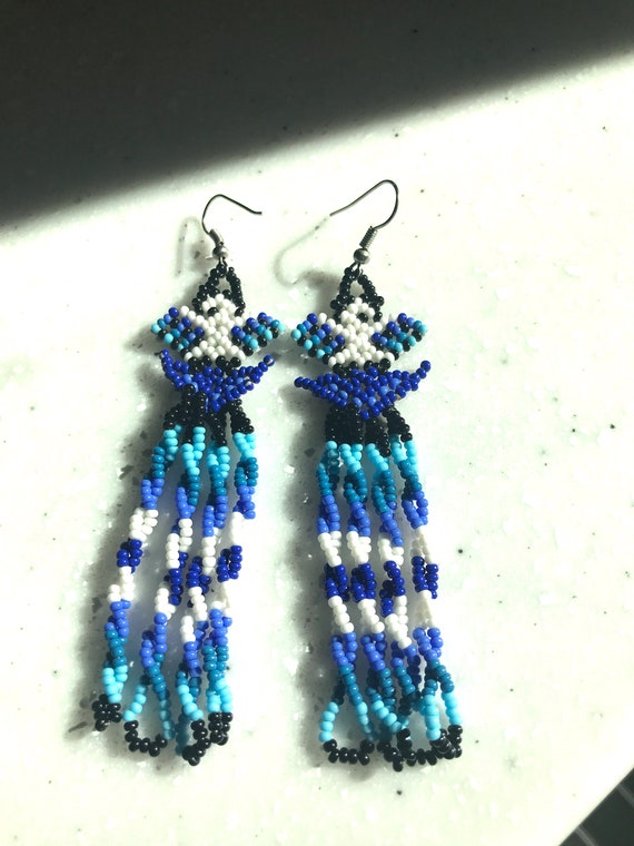 Vintage Native American Inspired Beaded Blue, Whi… - image 3
