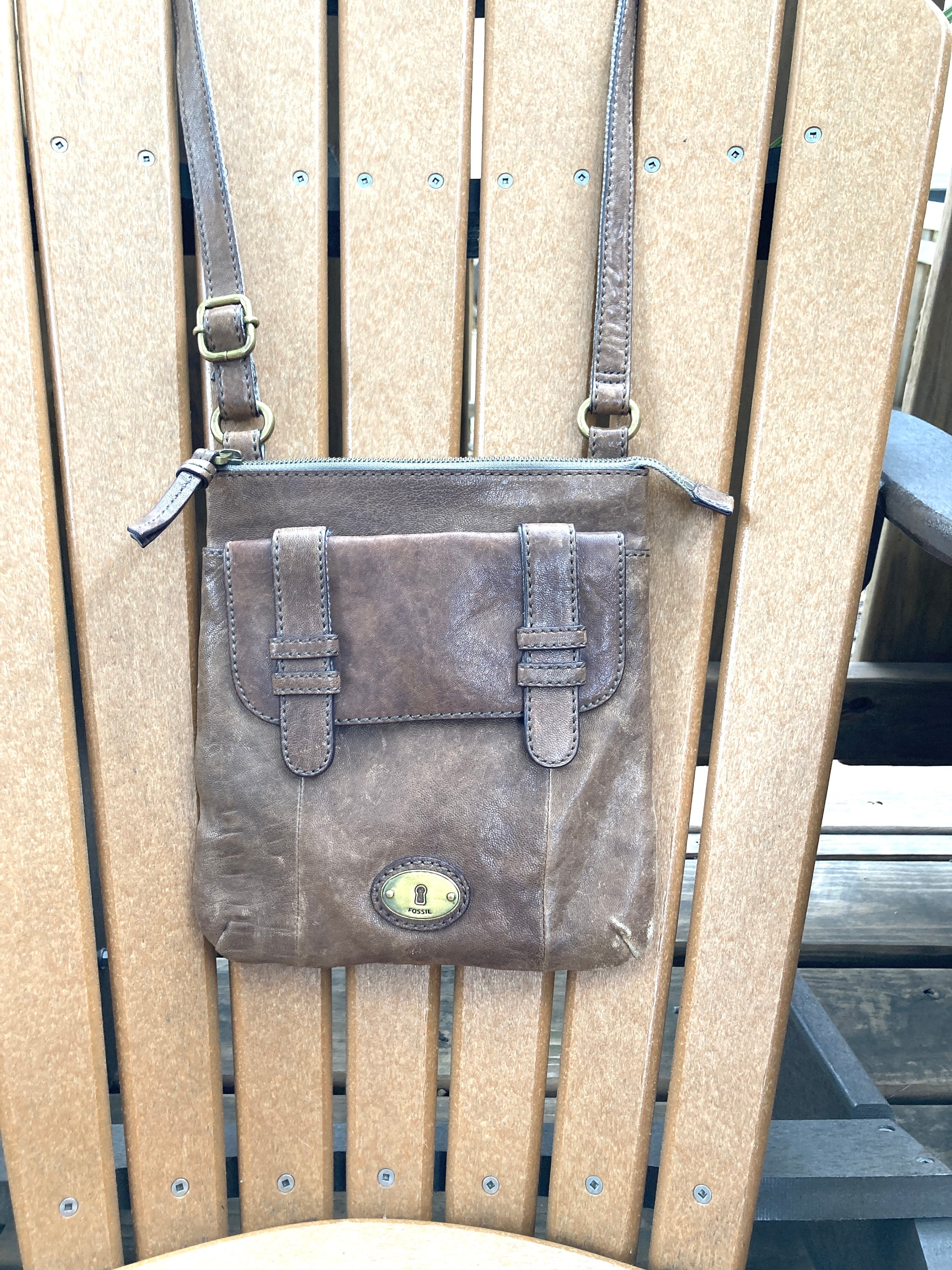 Vintage Distressed Fossil Maddox Crossbody Bag 