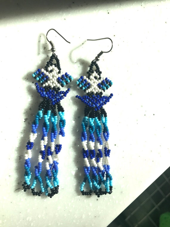 Vintage Native American Inspired Beaded Blue, Whi… - image 5