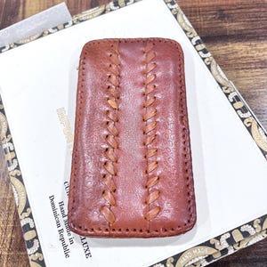 Vintage Brown Leather Whipstitch And Basket Weave Eye Glass Case