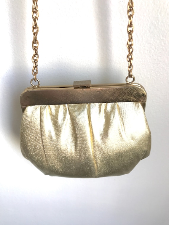 Vintage Ande Gold Lame Evening Bag With Chain - image 1