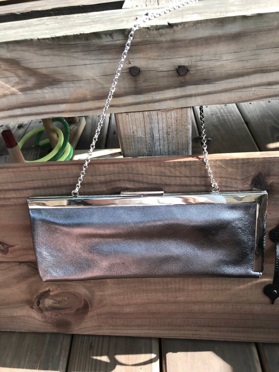 Klein Saffiano Silver Metallic Leather Clutch/handbag