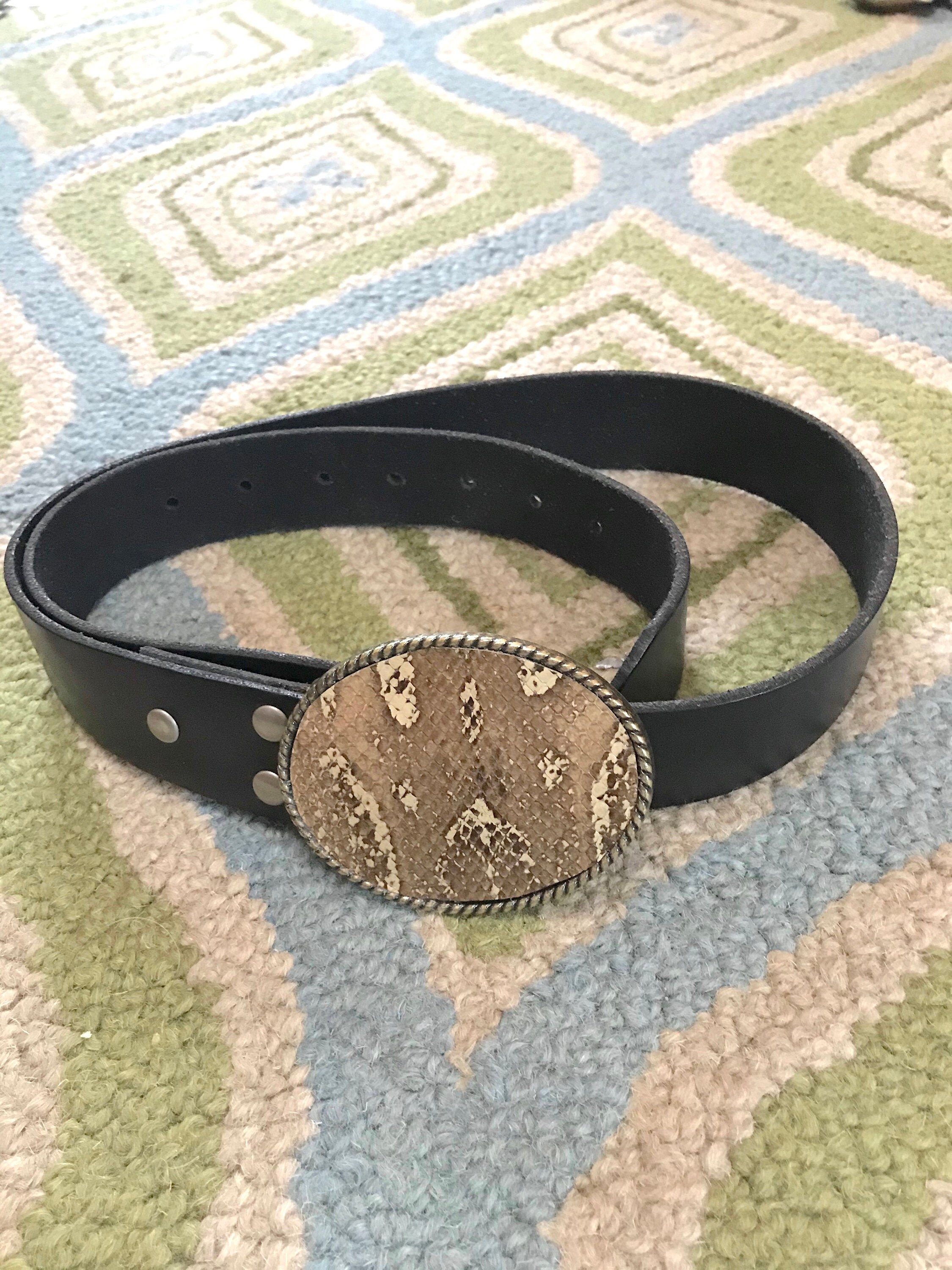 Louis Vuitton Navy Blue Leather and Snakeskin Logo Buckle Belt
