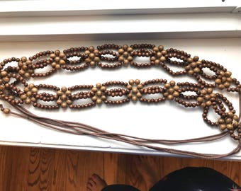 Retro Boho Brown Wooden Beads Women's Belt