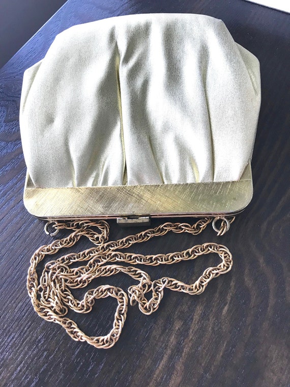 Vintage Ande Gold Lame Evening Bag With Chain - image 2