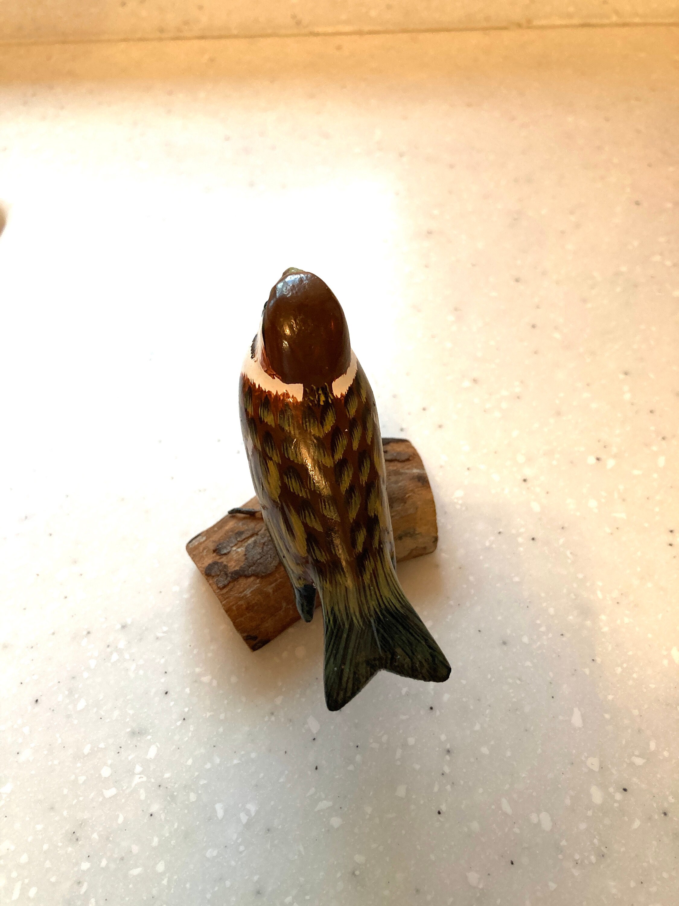 o【in425】Vintage 小さな「鳥」Wooden オブジェ ☆1970s 真鍮台