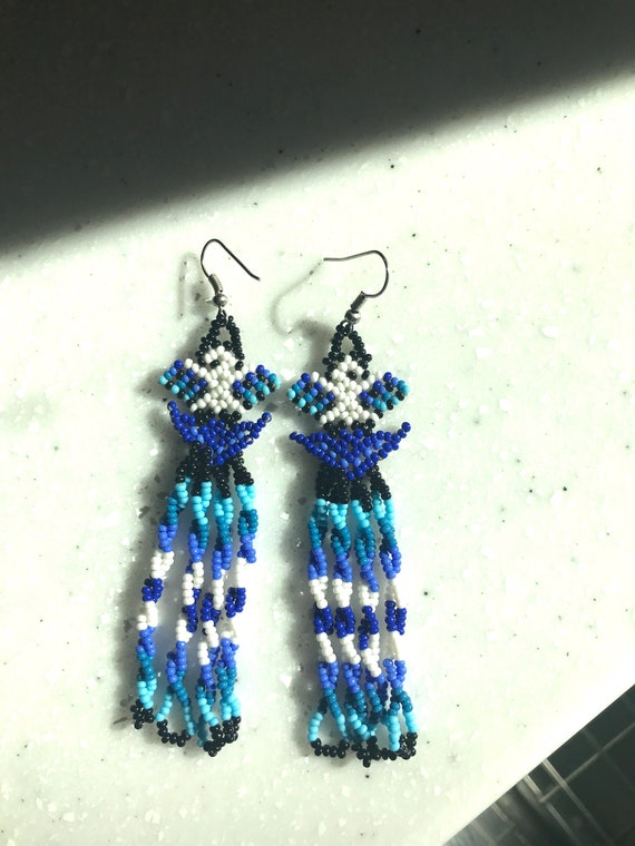 Vintage Native American Inspired Beaded Blue, Whi… - image 1