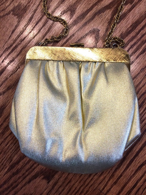 Vintage Ande Gold Lame Evening Bag With Chain - image 3