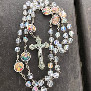 Vintage Clear Aurora Borealis Multiple Prayer Stations Rosary