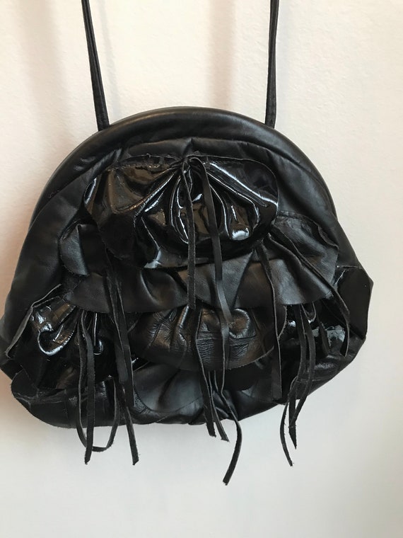 Vintage 1980's Black Leather Clamshell Slouchy Cr… - image 9