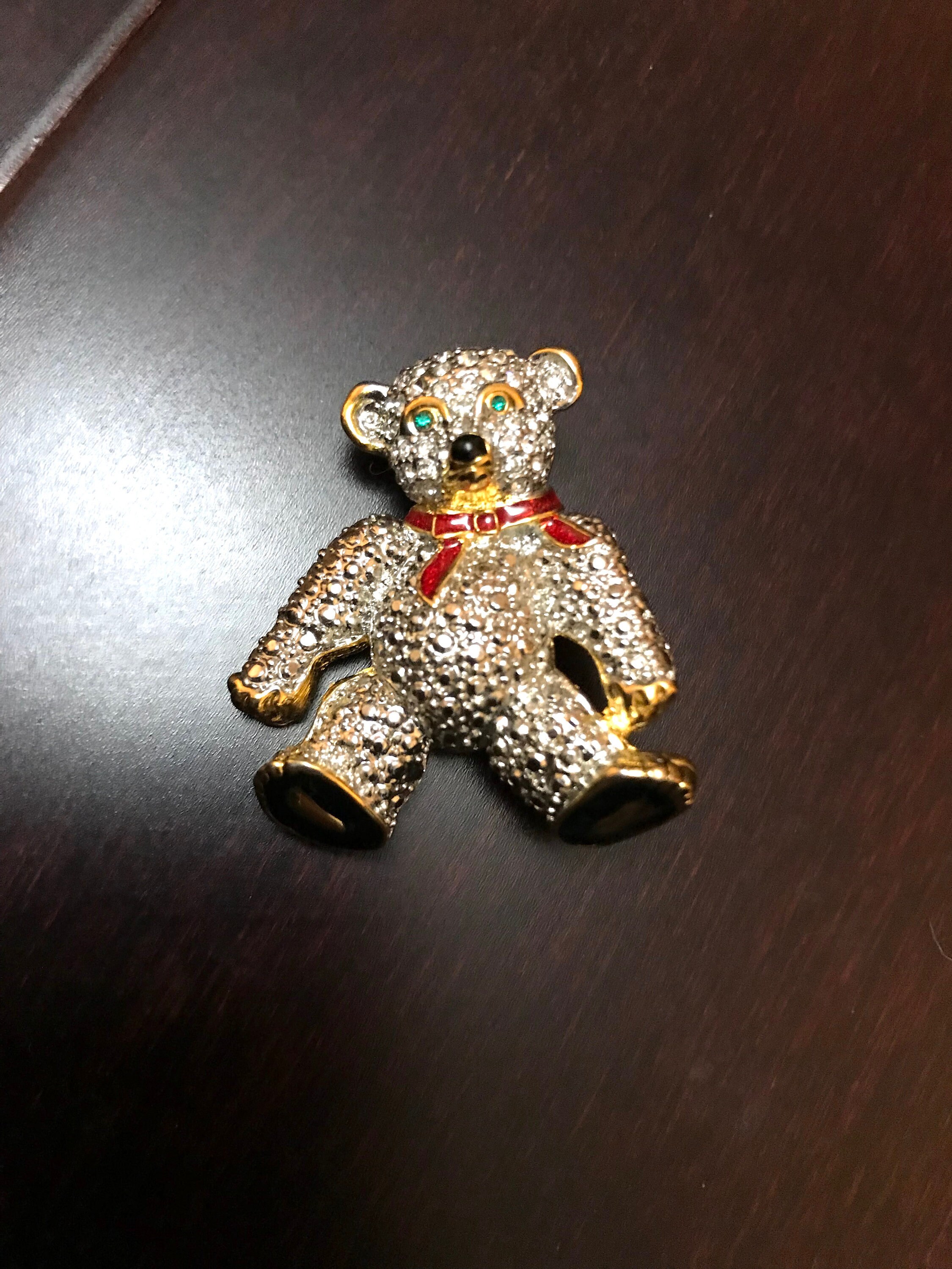 Vintage Rhinestone Textured Bear Brooch - Etsy