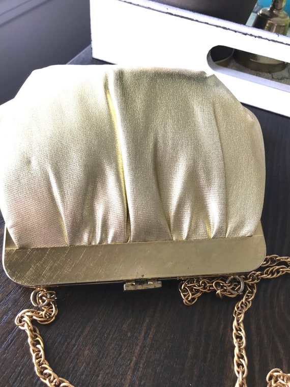 Vintage Ande Gold Lame Evening Bag With Chain - image 6