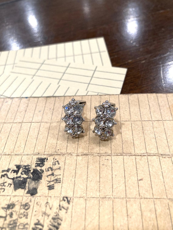 Vintage Bogoff Clear Rhinestones Clip-On Earrings - image 1