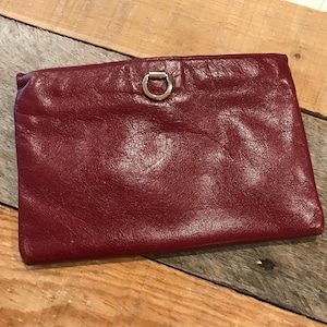 Vintage Bosca Burgundy Vaca Full Grain Hide Cuero Cosmético / Maquillaje Bolsa / Embrague