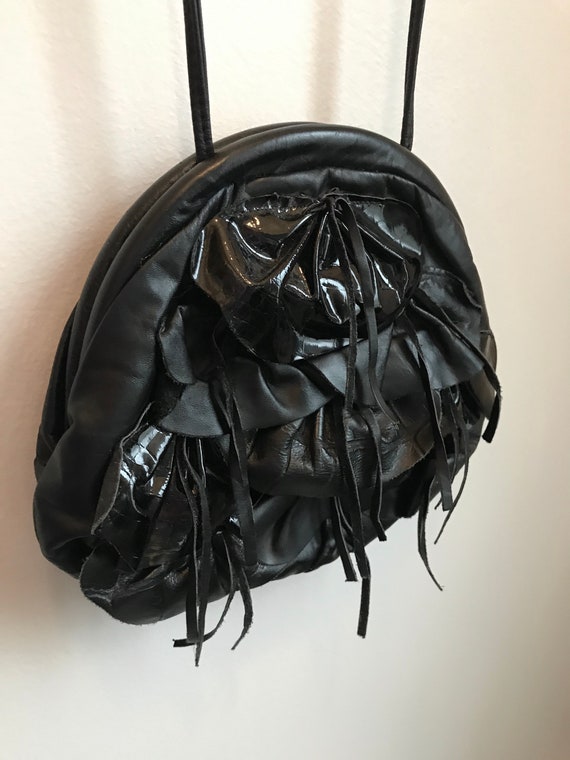 Vintage 1980's Black Leather Clamshell Slouchy Cr… - image 8
