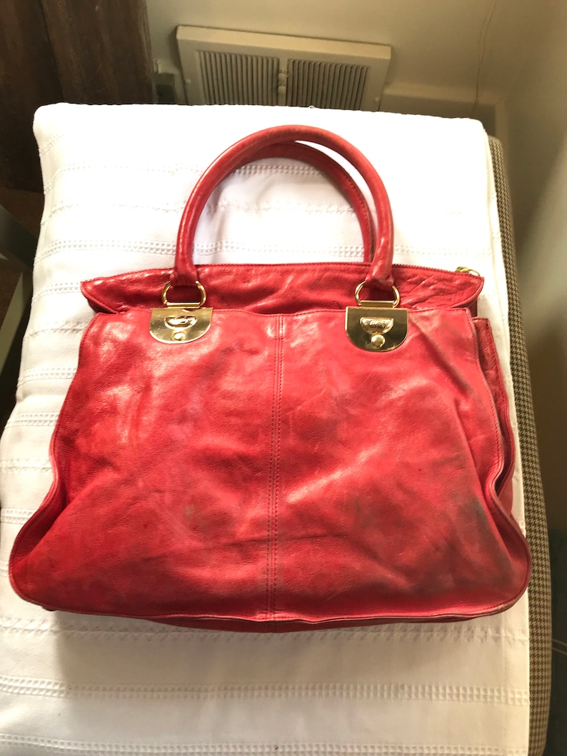Vintage Le Bulga Red Leather Statement Handbag - Etsy