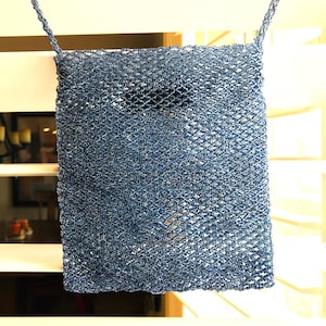 Vintage Inge Christopher Blue Glass Seed Beads Unlined Fully Beaded Cross Body Handbag