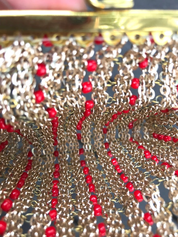 Vintage Gold Chain Maille Mesh With Red Beads Coi… - image 8