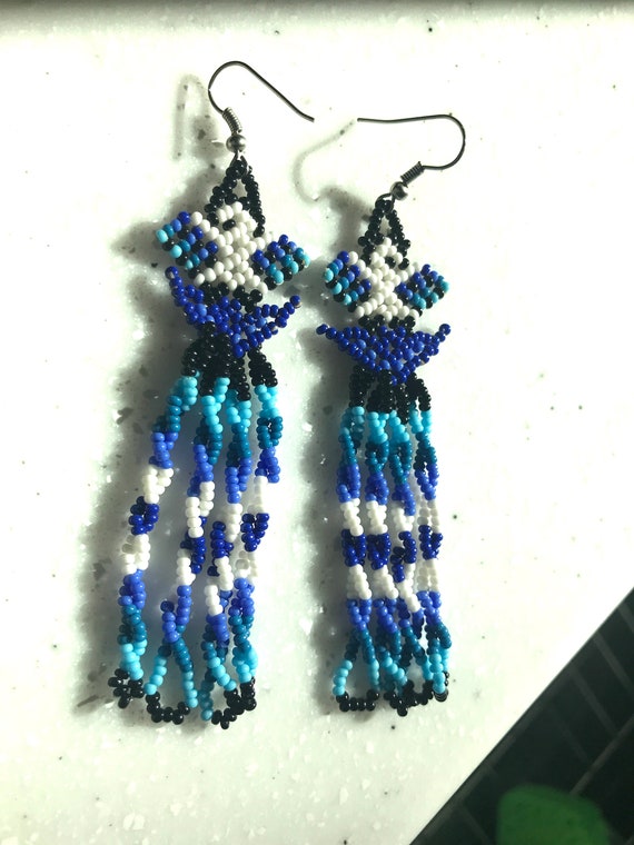 Vintage Native American Inspired Beaded Blue, Whi… - image 6