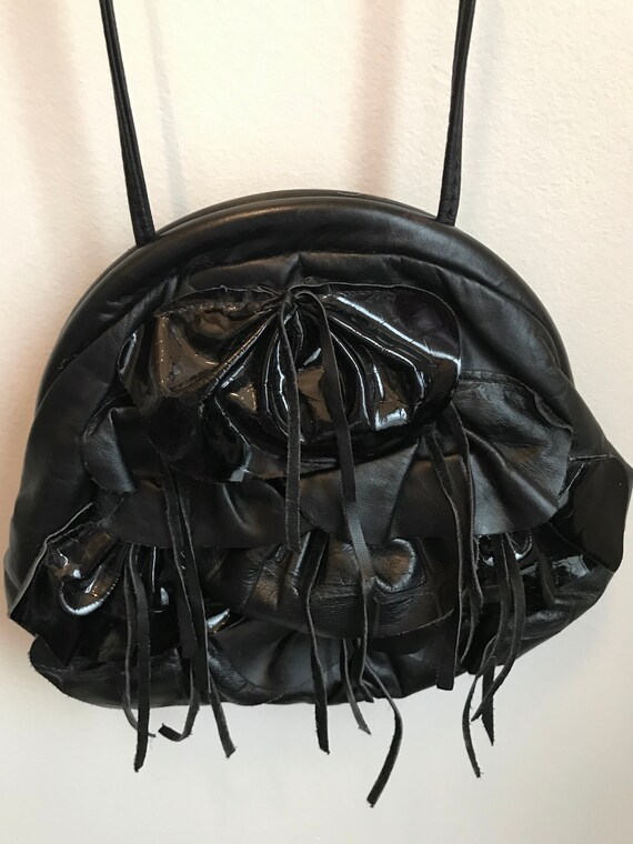 Vintage 1980's Black Leather Clamshell Slouchy Cr… - image 5