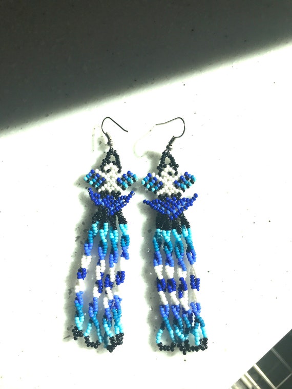 Vintage Native American Inspired Beaded Blue, Whi… - image 2